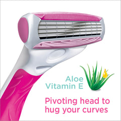 Four-blade head on Quattro for Women glides along curves for a close shave.