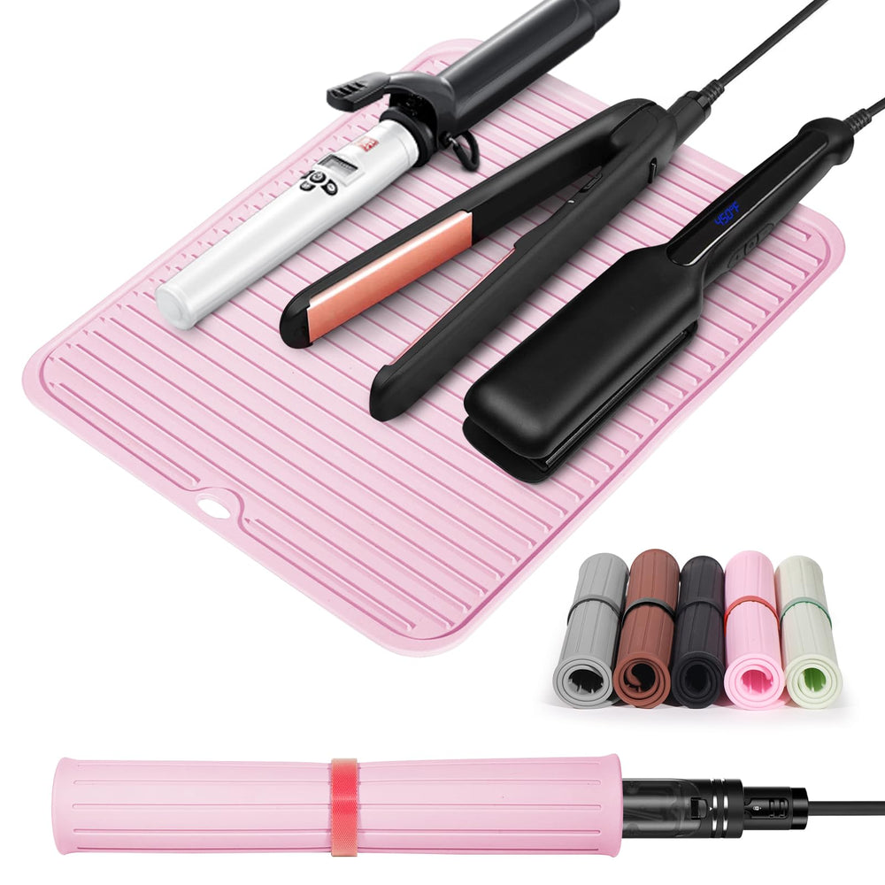 Quccefods large silicone mat under hair tools protecting the countertop and workspace