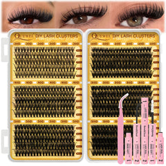 QUEWEL lash clusters kit box shows an all-in-one at-home practice set.