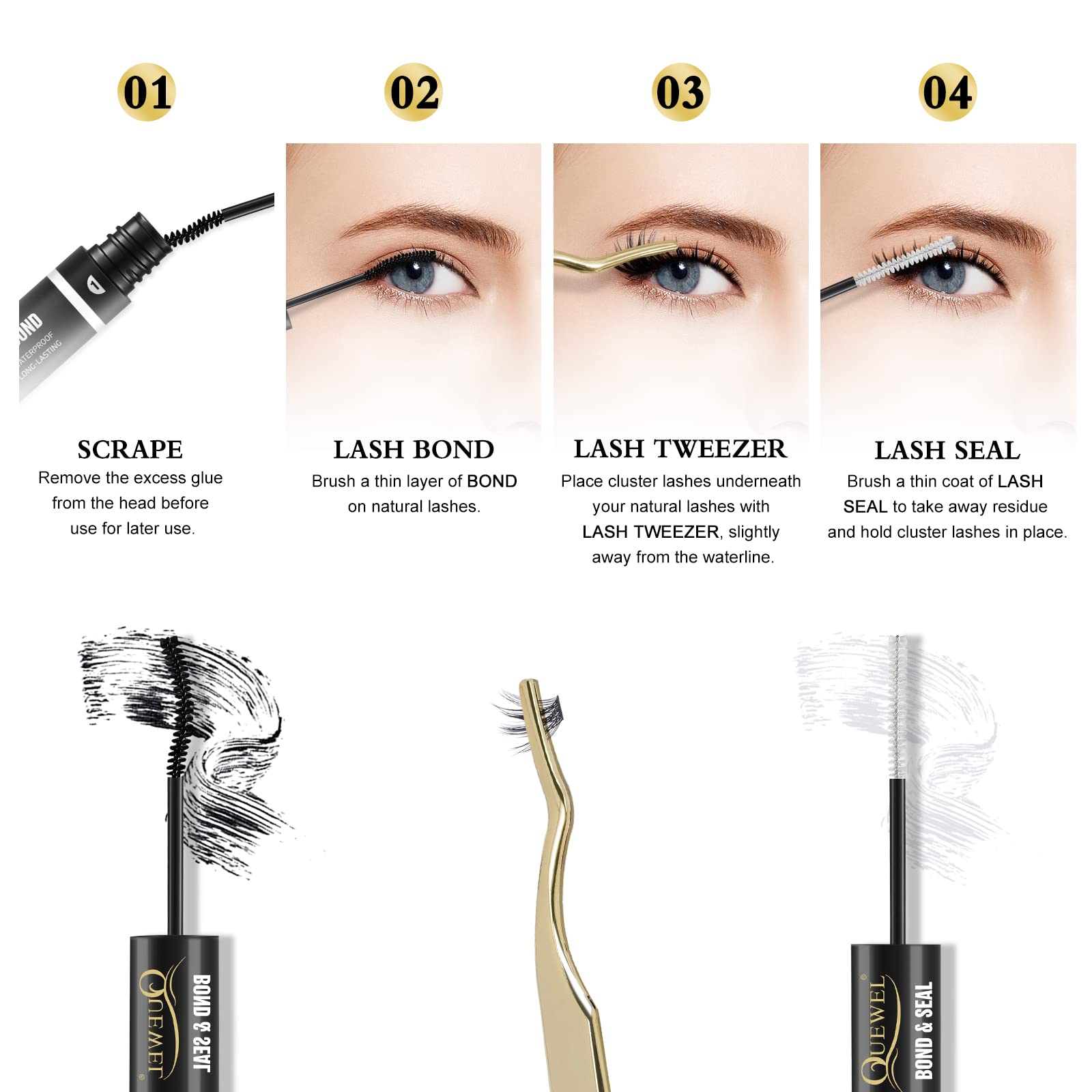QUEWEL Bond & Seal works with cluster and strip lashes