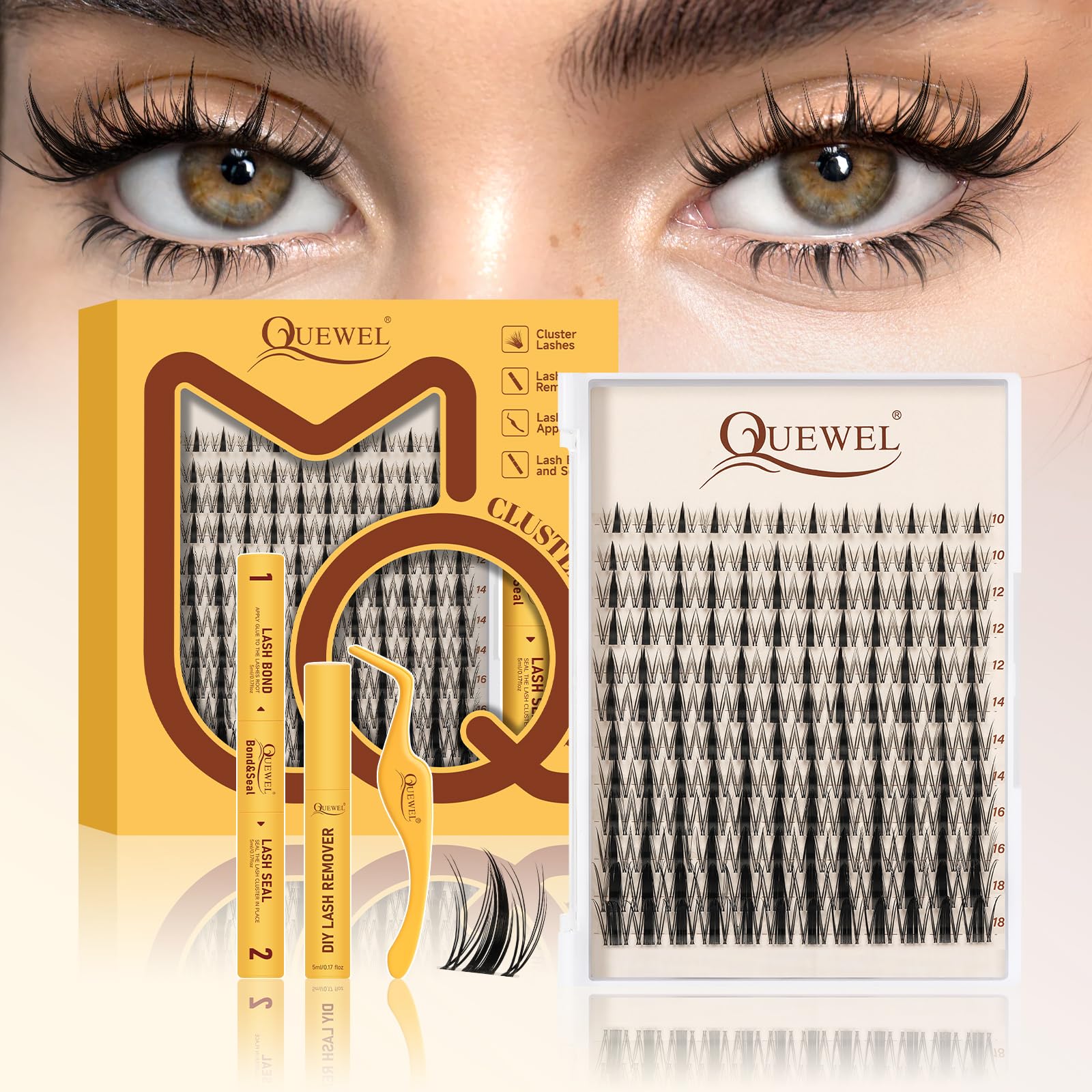 QUEWEL Fairy-Lash-Clusters Kit: 144pcs, 10–18mm, ready for manga-style looks.
