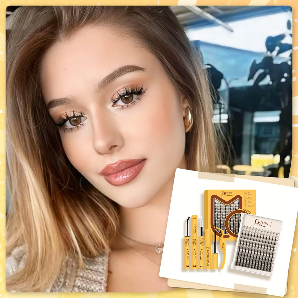QUEWEL lash bond and seal with precision tweezers for secure wear.