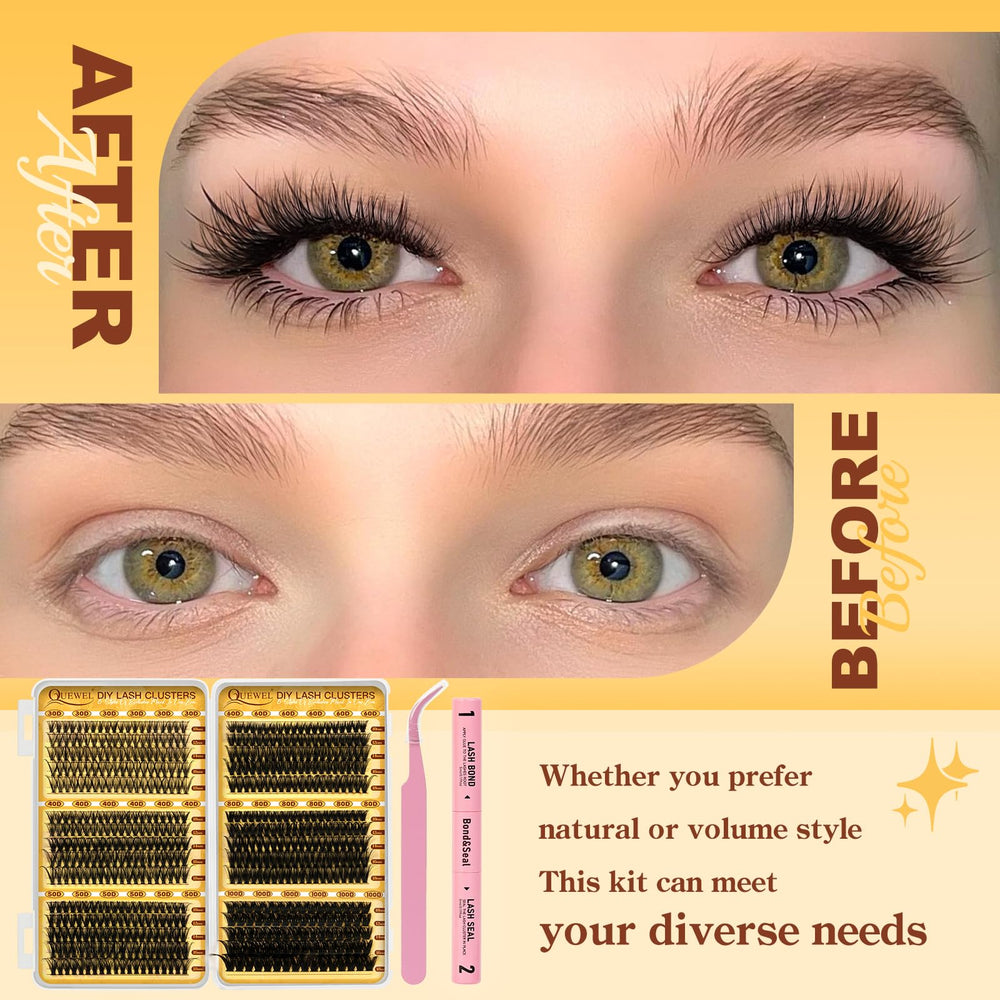 QUEWEL lash clusters' root is secured for natural placement and seamless blending with real lashes.