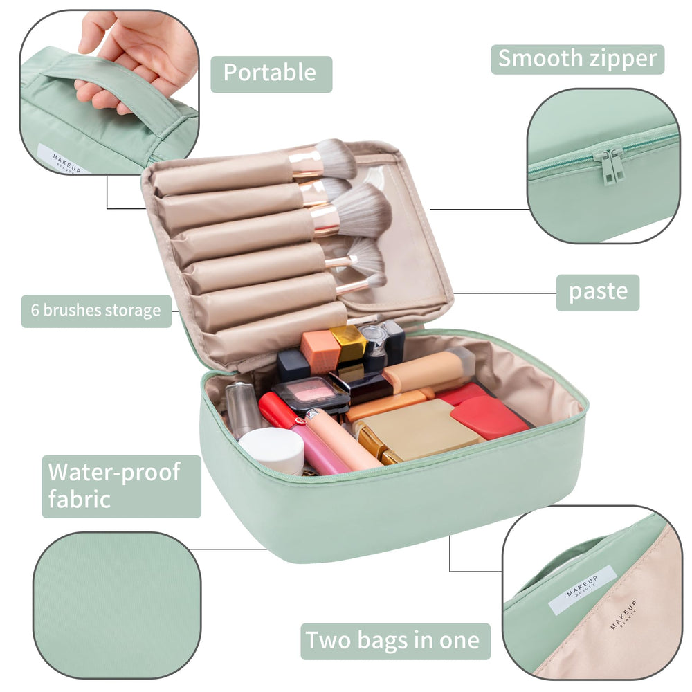 Queboom bag includes a dedicated brush compartment for tidy kit storage.
