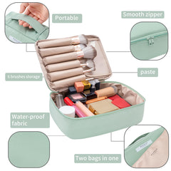 Queboom bag includes a dedicated brush compartment for tidy kit storage.