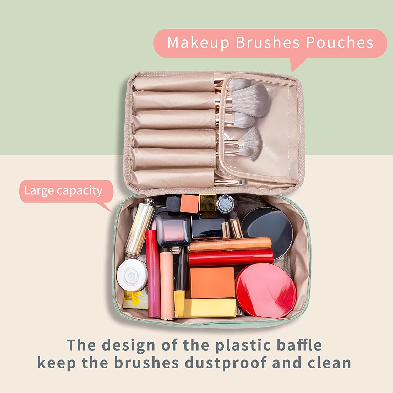 Queboom detachable cosmetic pouch adds flexibility for quick touch-ups.