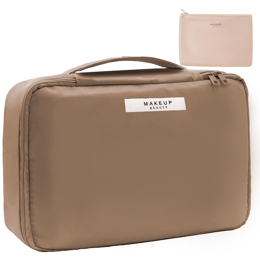 Queboom travel makeup bag main compartment keeps cosmetics organized for trips