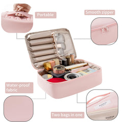 Queboom pink bag main compartment open showing space for cosmetics