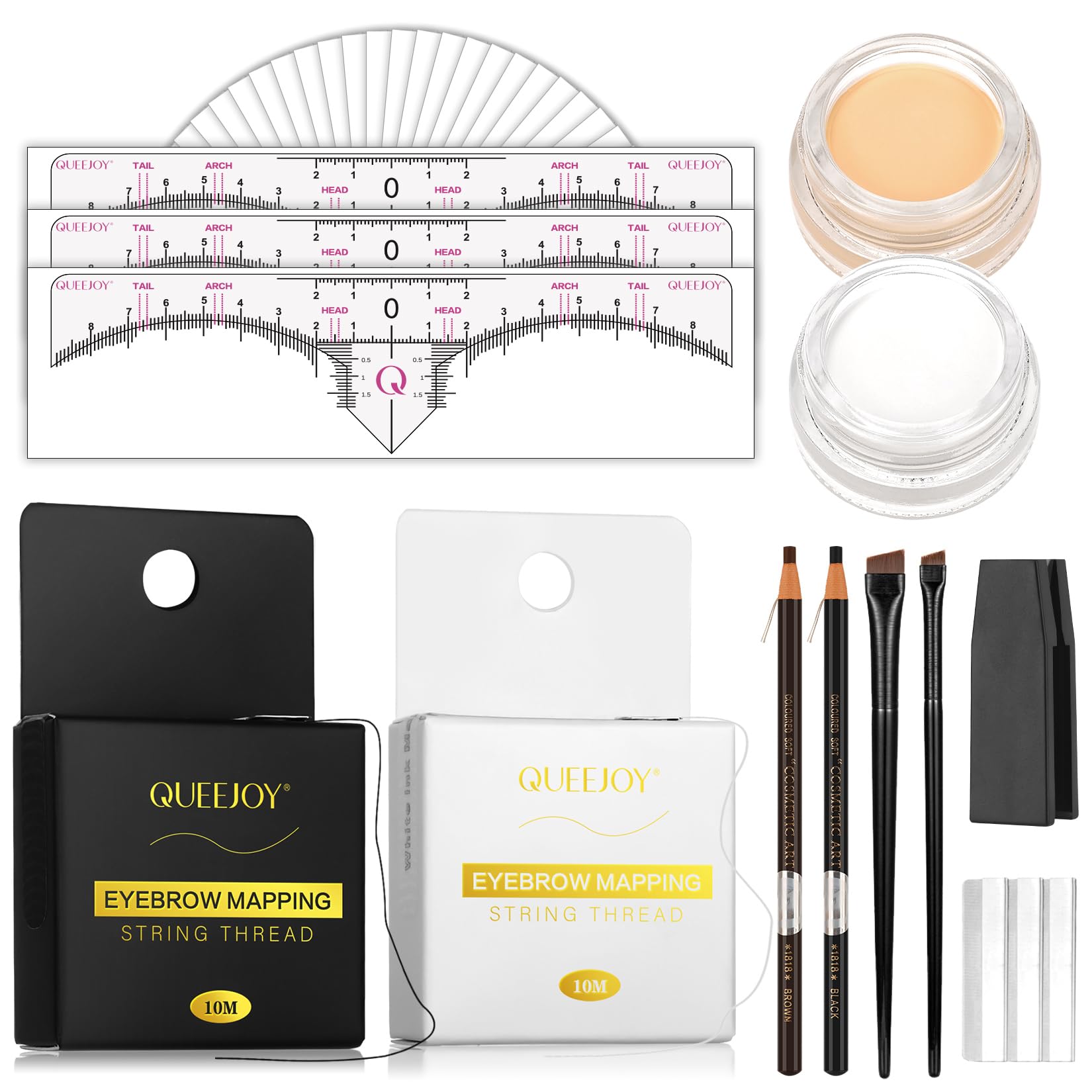 QUEEJOY Brow Mapping String setup with dual-color ink for precise skin marks.