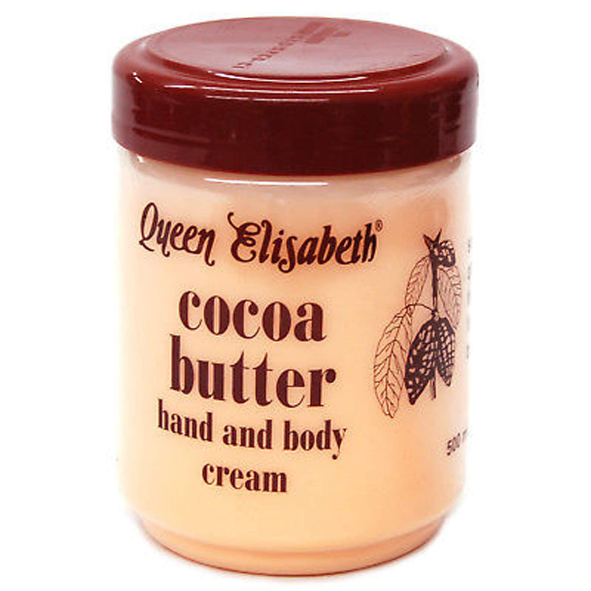 Queen Elisabeth crema de cacao, envase de 500 ml, hidratación diaria para manos y cuerpo.