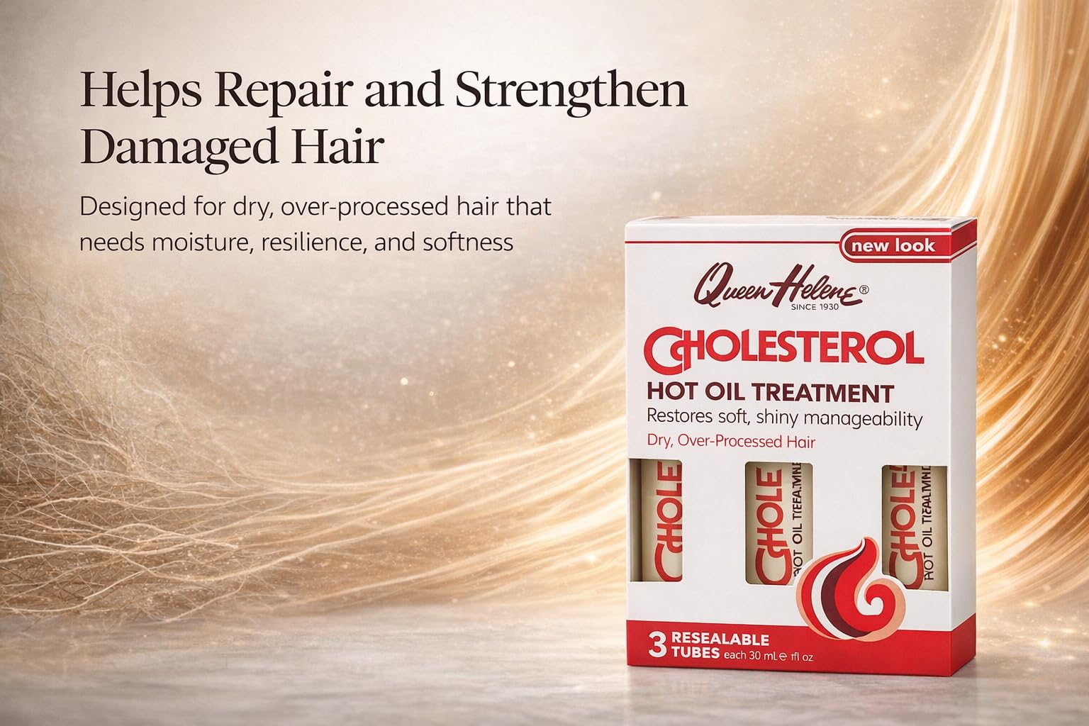 Queen Helene cholesterol hot oil application promoting softness and manageability
