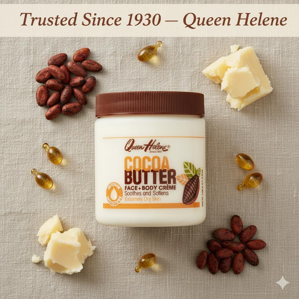 Color swatch of Queen Helene Cocoa Butter Creme showing smooth texture on skin.