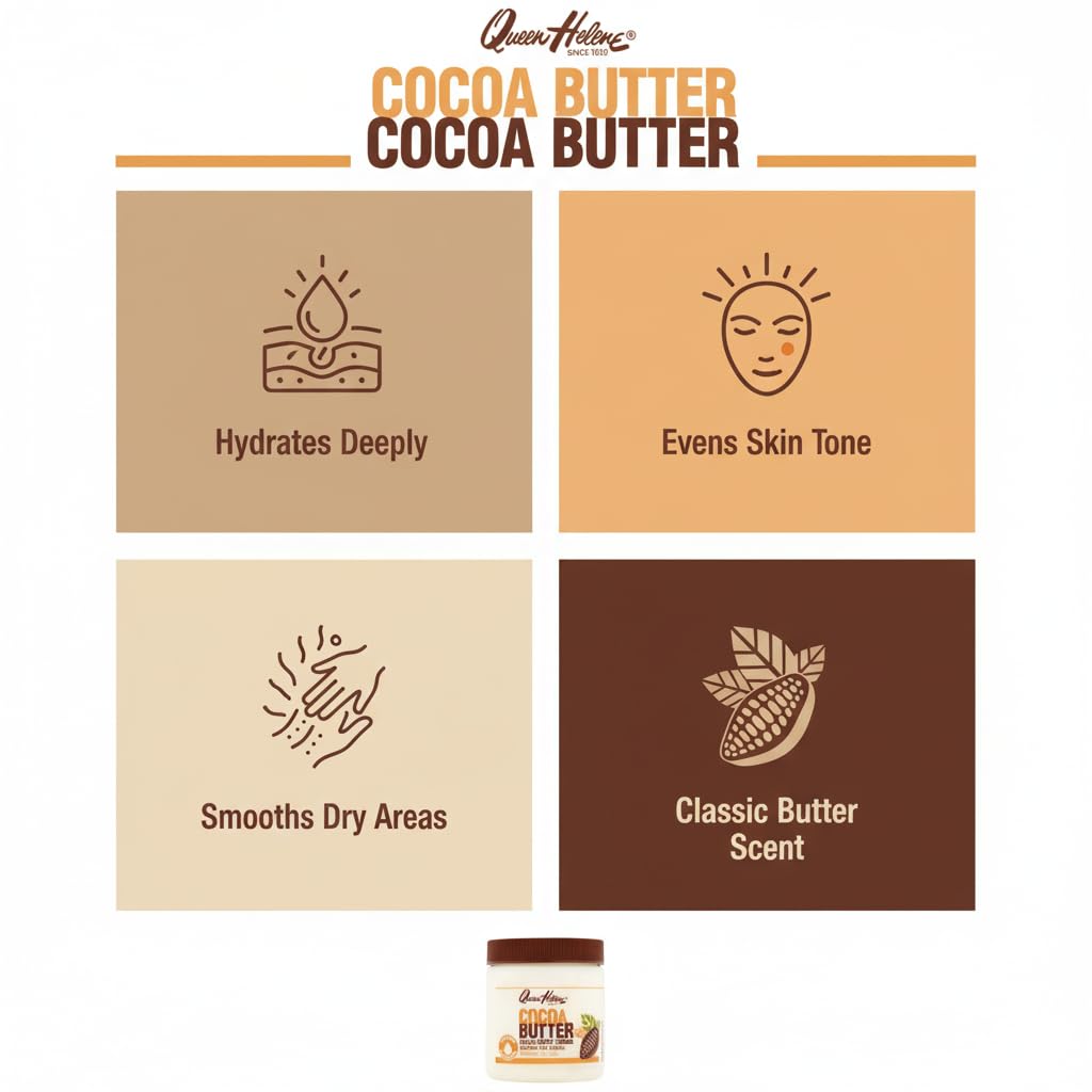 Jar of Queen Helene Cocoa Butter Creme showing smooth texture on countertop.