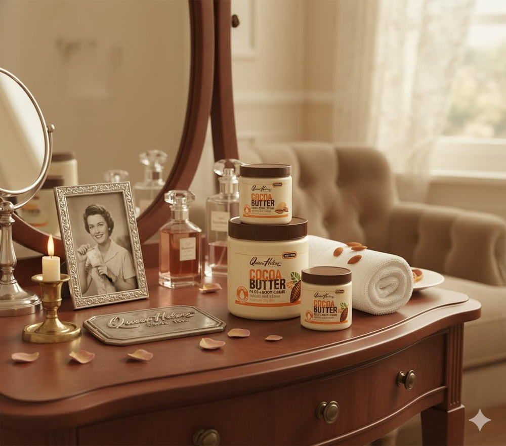 Triple-pack display of Queen Helene Cocoa Butter Creme packaging.
