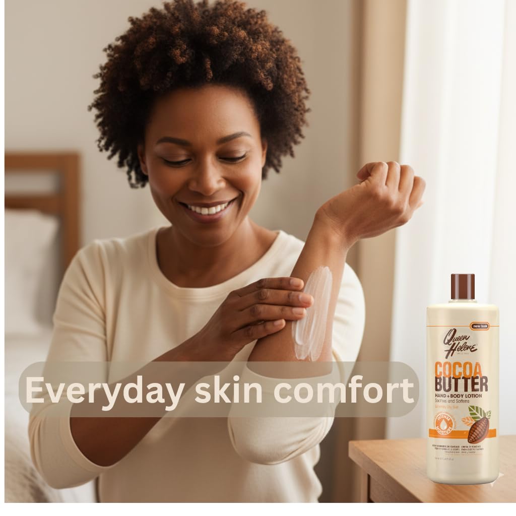 Queen Helene Cocoa Butter Lotion application on hands demonstrates quick absorption.