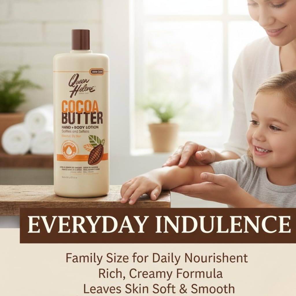 Queen Helene Cocoa Butter Lotion counter-top swatch suggests healthy tone and texture.