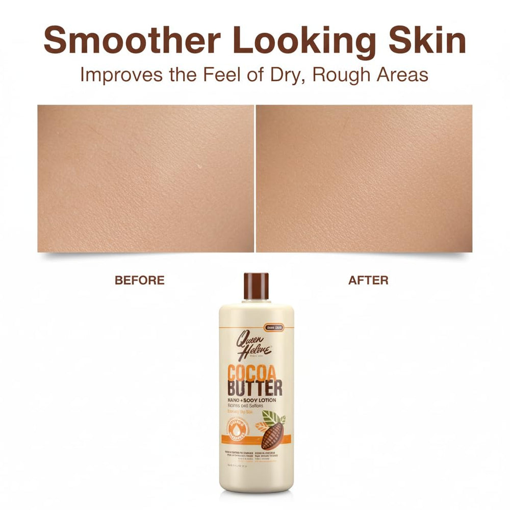 Queen Helene Cocoa Butter Lotion hand-application shows smoothing and softening.