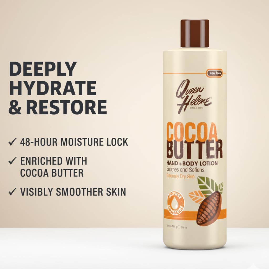 Queen Helene Cocoa Butter Lotion in a bathroom scene emphasizes protective moisture.