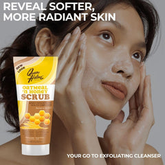 Queen Helene Face Scrub 6oz label close-up highlighting nourishment for healthy-looking skin.