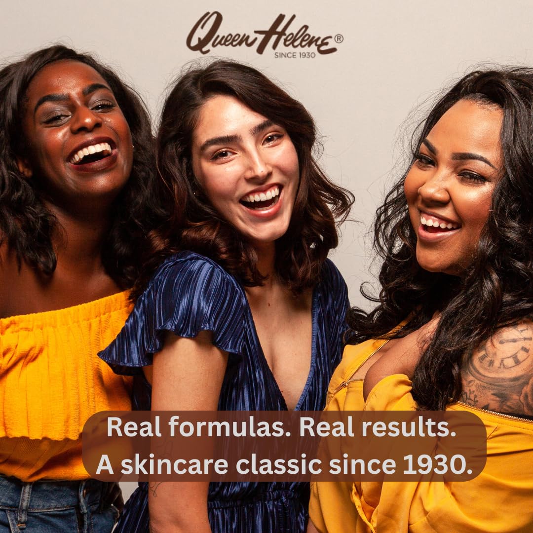 Queen Helene natural ingredients oats honey cocoa butter display for radiant skin.