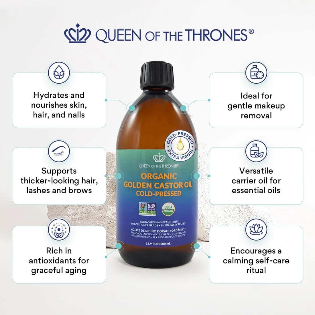 Queen of the Thrones Castor Oil golden elixir for skin and hair care