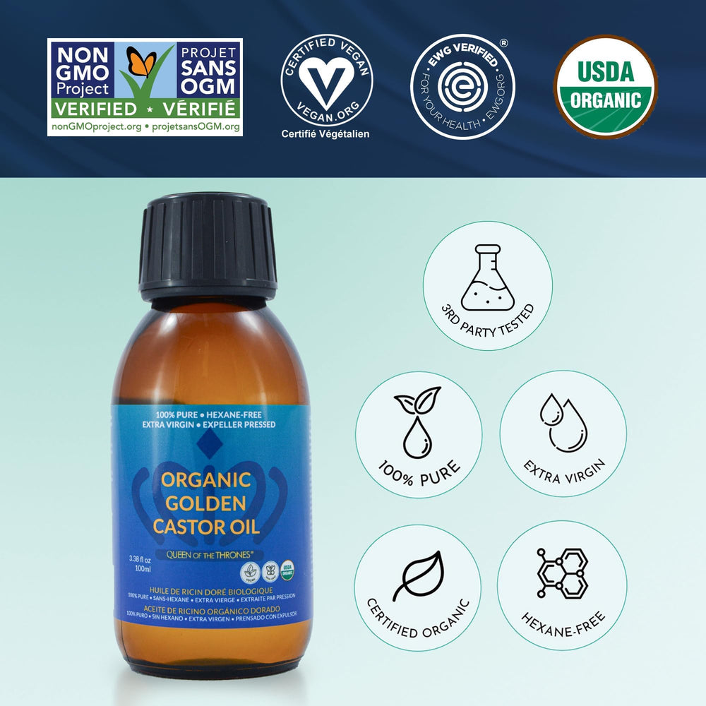 Queen of the Thrones Organic Golden Castor Oil for DIY hair masks and treatments.