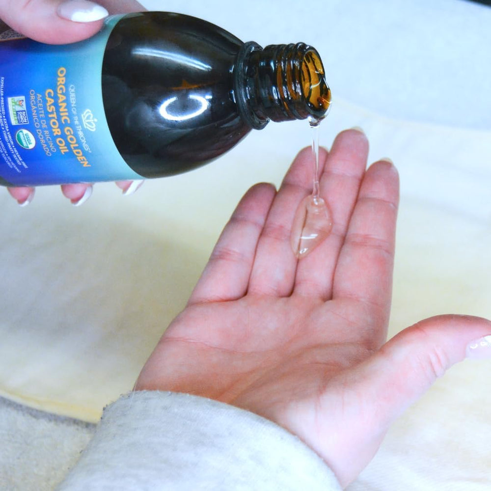 Skin-care application showing smooth, hydrated skin with castor oil