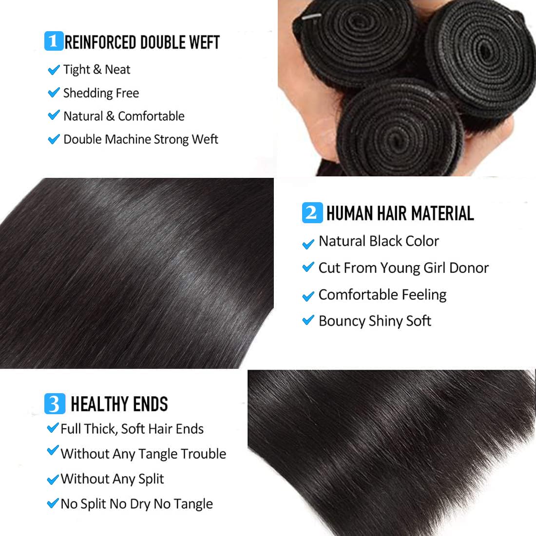 Queenset straight bundles 14in weft view highlights full-bodied shine