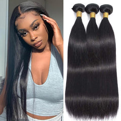 Queenset straight bundles 8in weft closeup for dense, natural blend