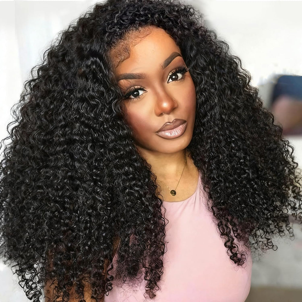 Querary Kinky Curly Half Wig, flip-over design for versatile styling without glue.
