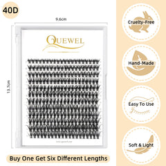 QUEWEL cluster lashes 40D 0.07D mix 8-14mm, from natural to dramatic.
