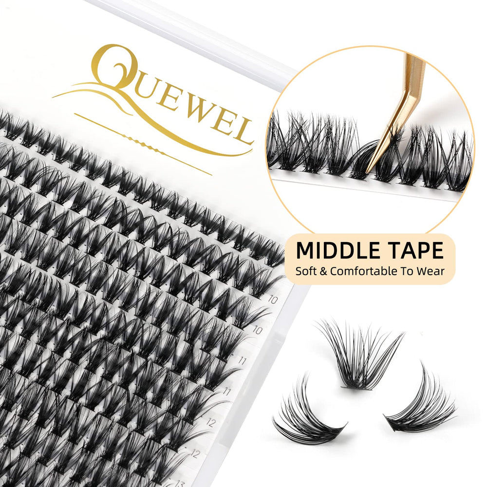 QUEWEL cluster lashes matte black for a natural look and easy blending.
