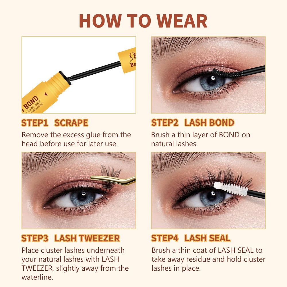 QUEWEL DIY lash clusters at home with step-by-step guidance.