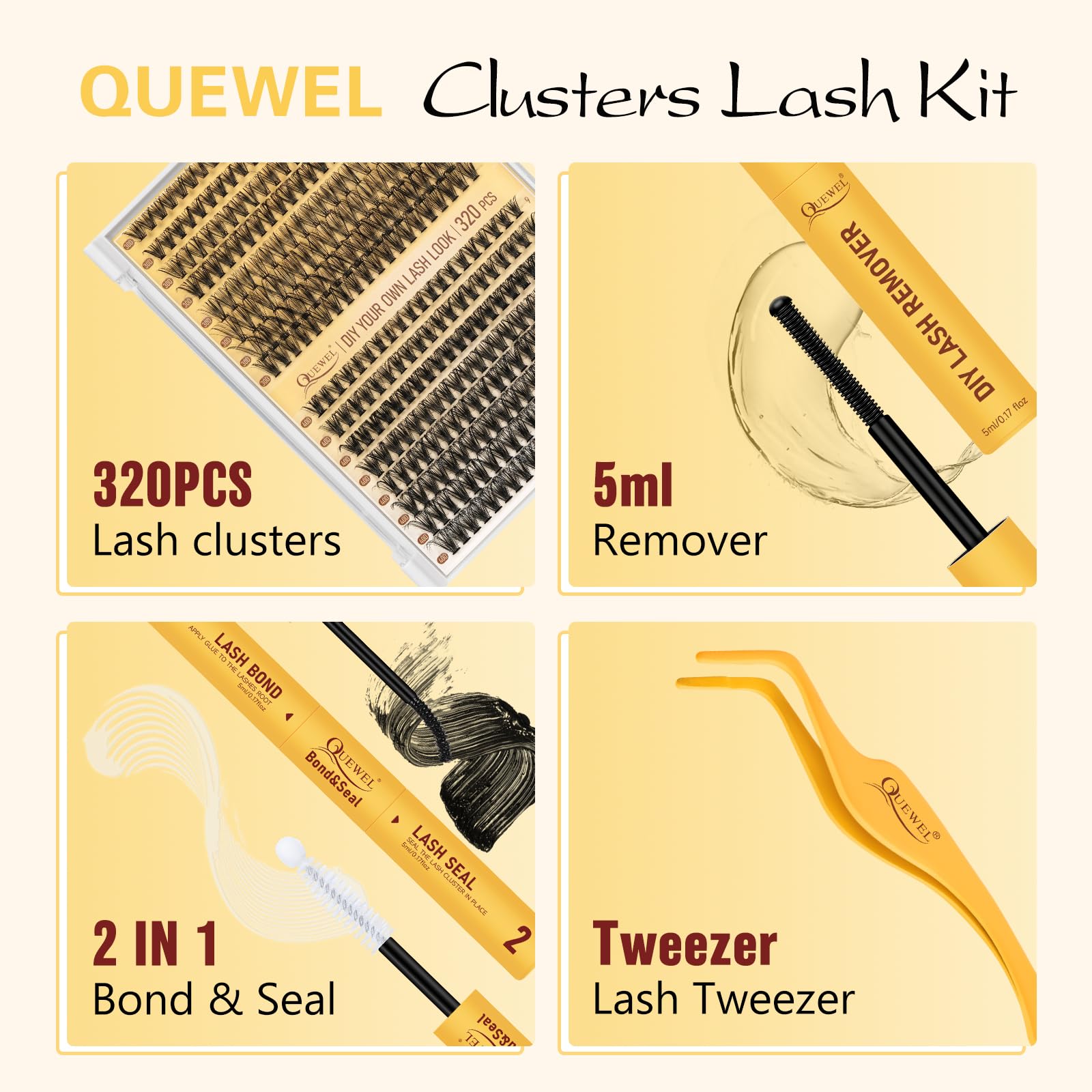 QUEWEL DIY lash extension kit supports beginners practicing at home.