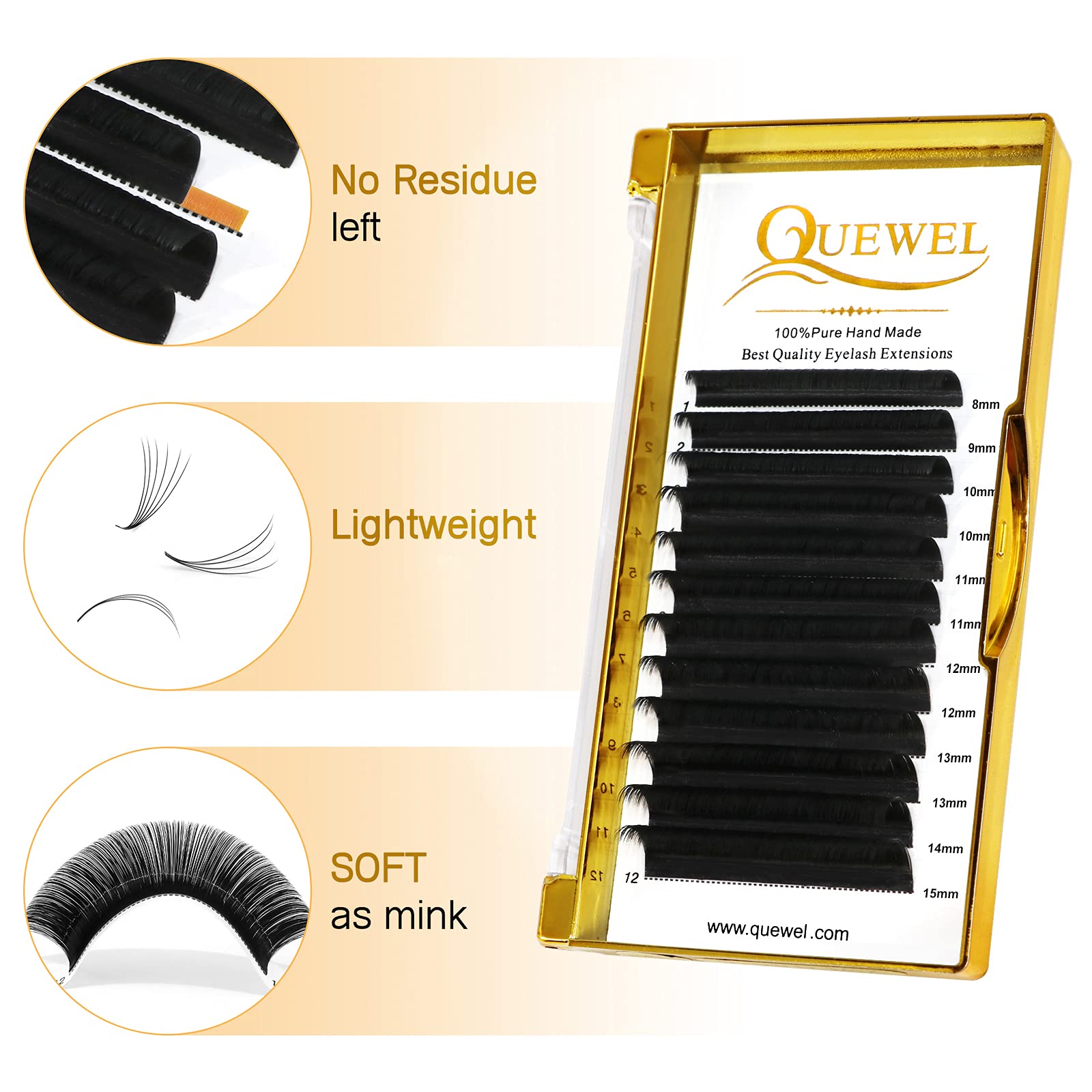 QUEWEL Easy Fan Lash Extensions 12-row tray for precise DIY application.