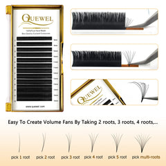 QUEWEL Easy Fan Lash Extensions made from Korean black PBT for soft, durable lashes.