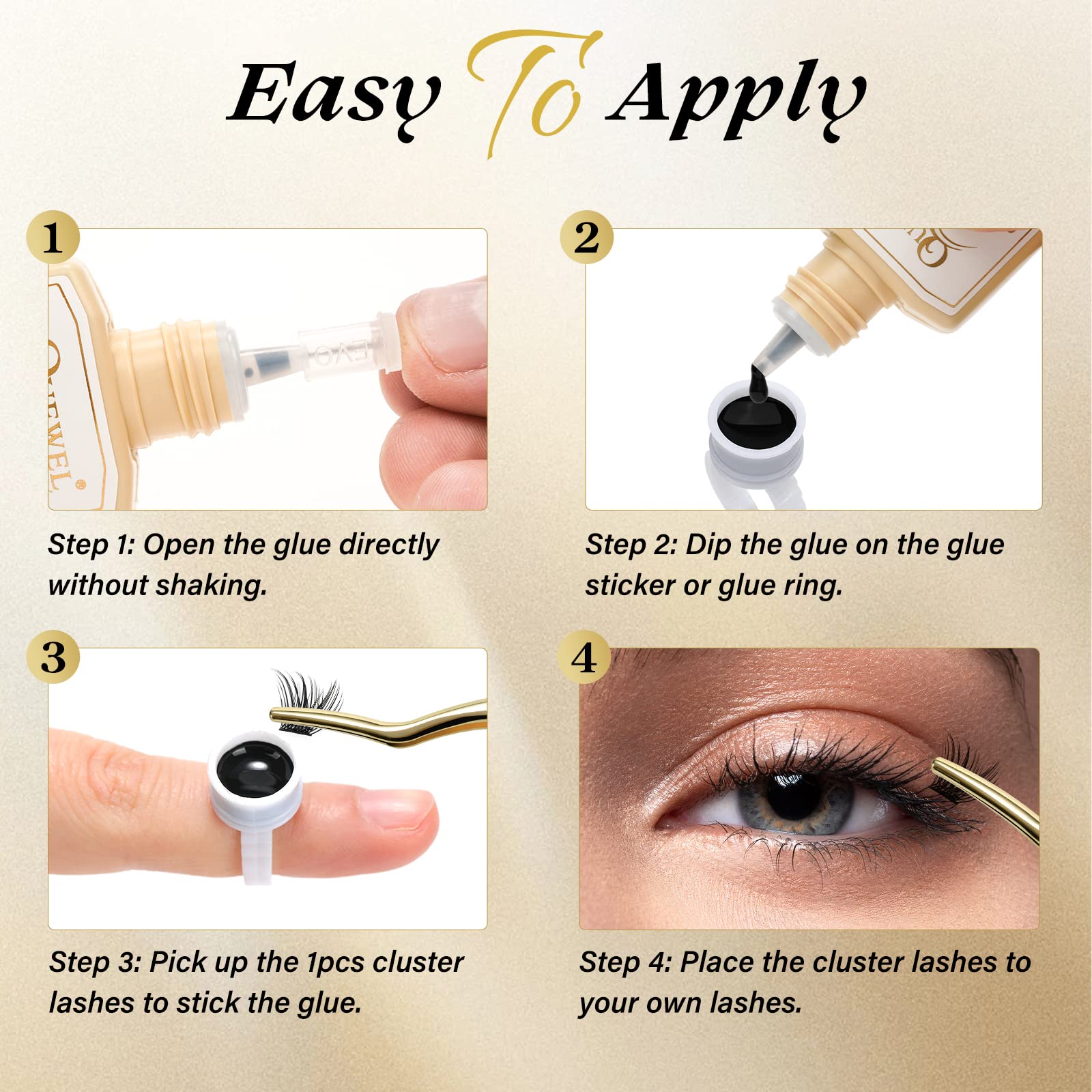 QUEWEL lash clusters glue beginner-friendly setup for simple at-home use.