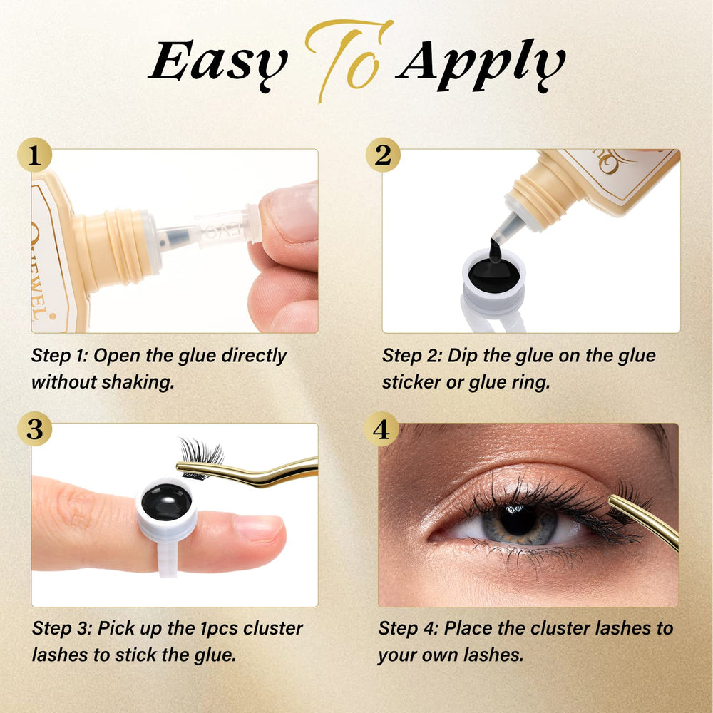 QUEWEL lash clusters glue beginner-friendly setup for simple at-home use.