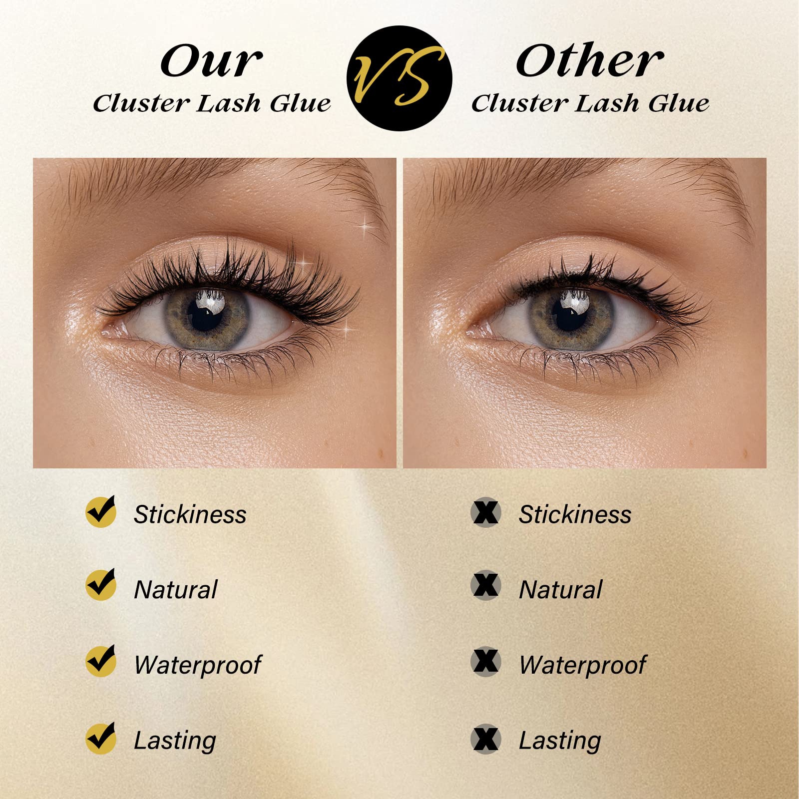 QUEWEL lash clusters glue waterproof hold for durable cluster lashes.