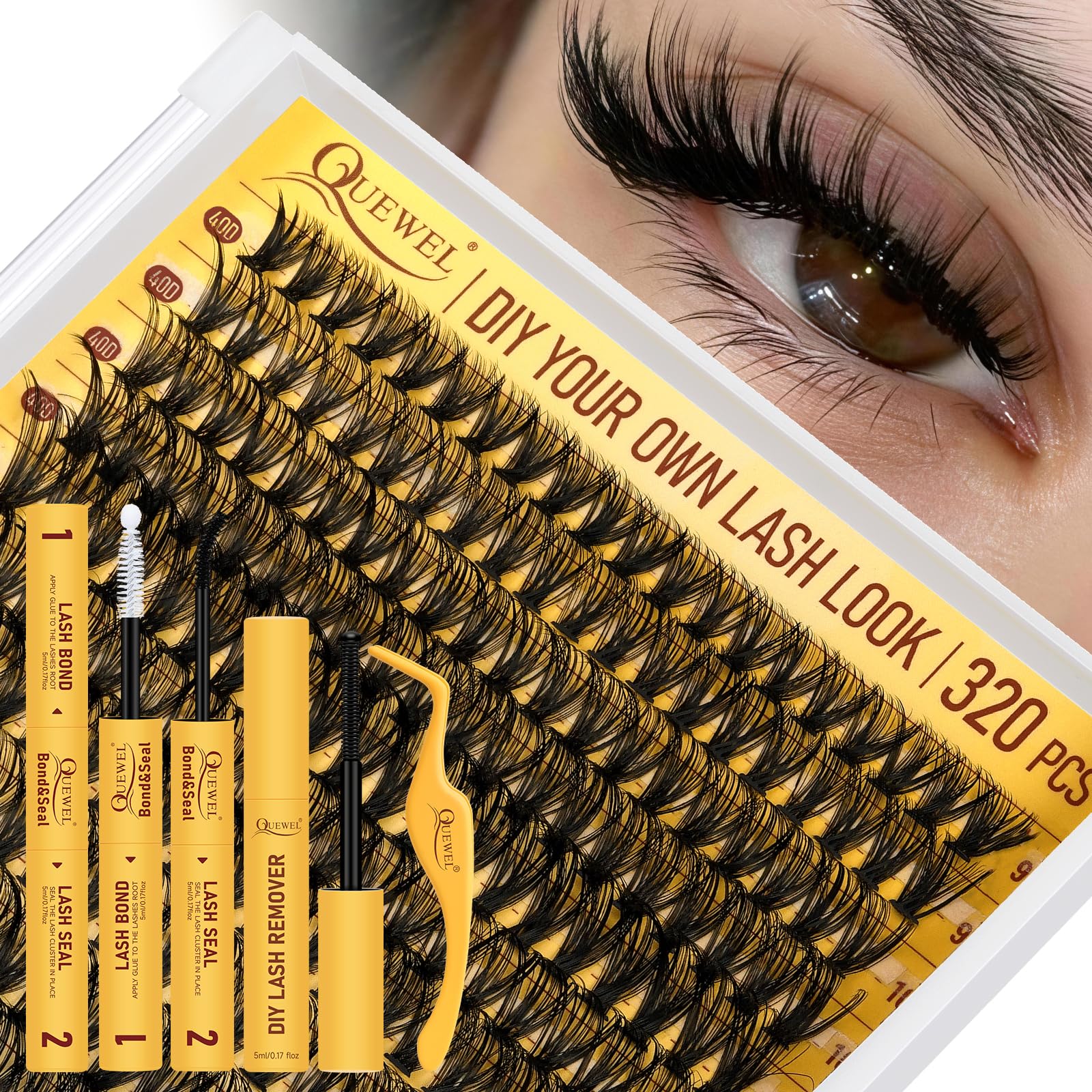 QUEWEL lash clusters kit 320 pcs box for easy DIY lash application