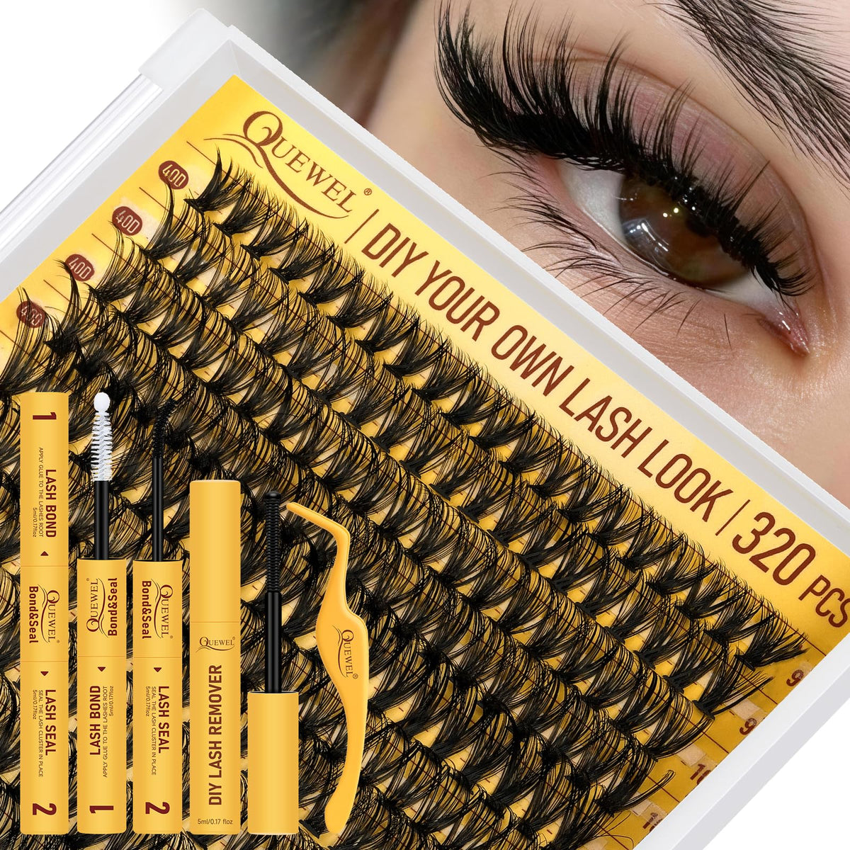 QUEWEL lash clusters kit 320 pcs box for easy DIY lash application