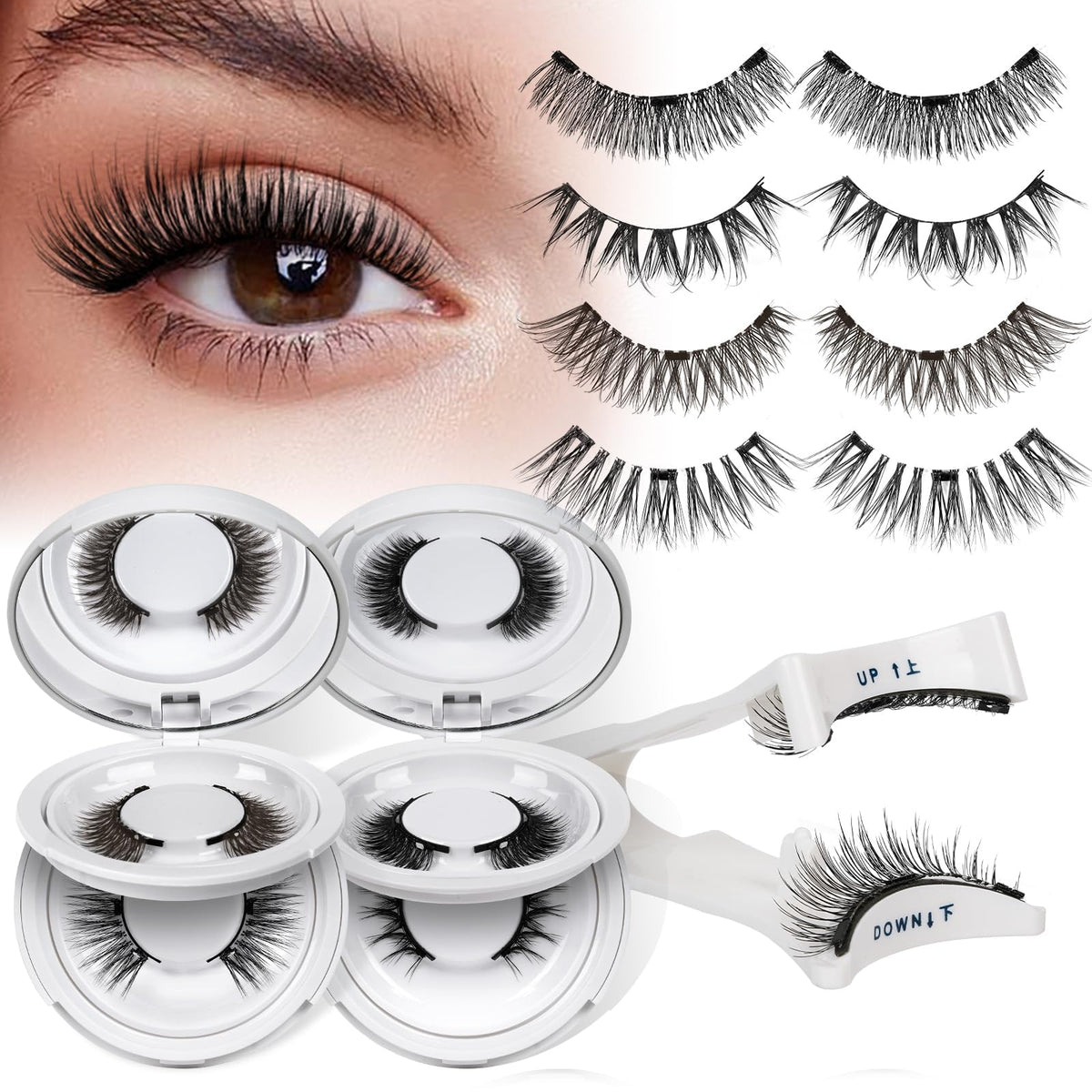 QUEWEL magnetic eyelashes 4-pair kit for fast, glue-free glam
