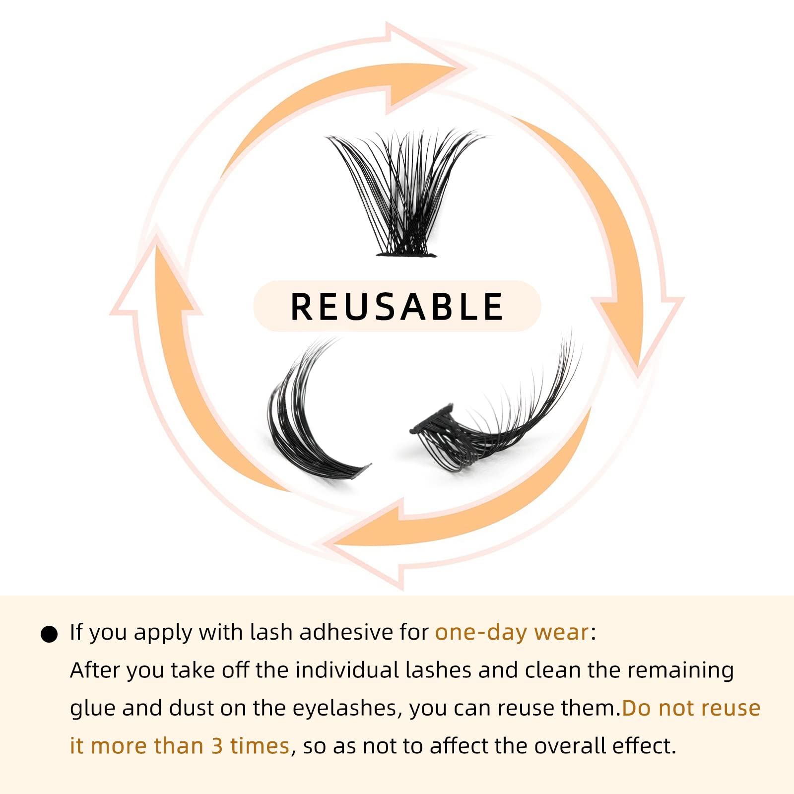 QUEWEL clusters removable with regular eye makeup remover.