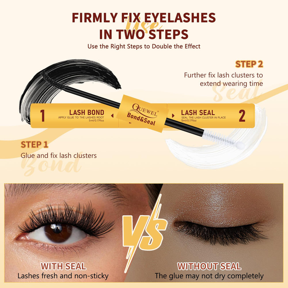 QUEWEL waterproof lash glue provides sweatproof hold for all-day wear.