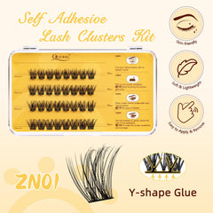 QUEWEL Zn-01 lash clusters close-up showing simple no-glue application.