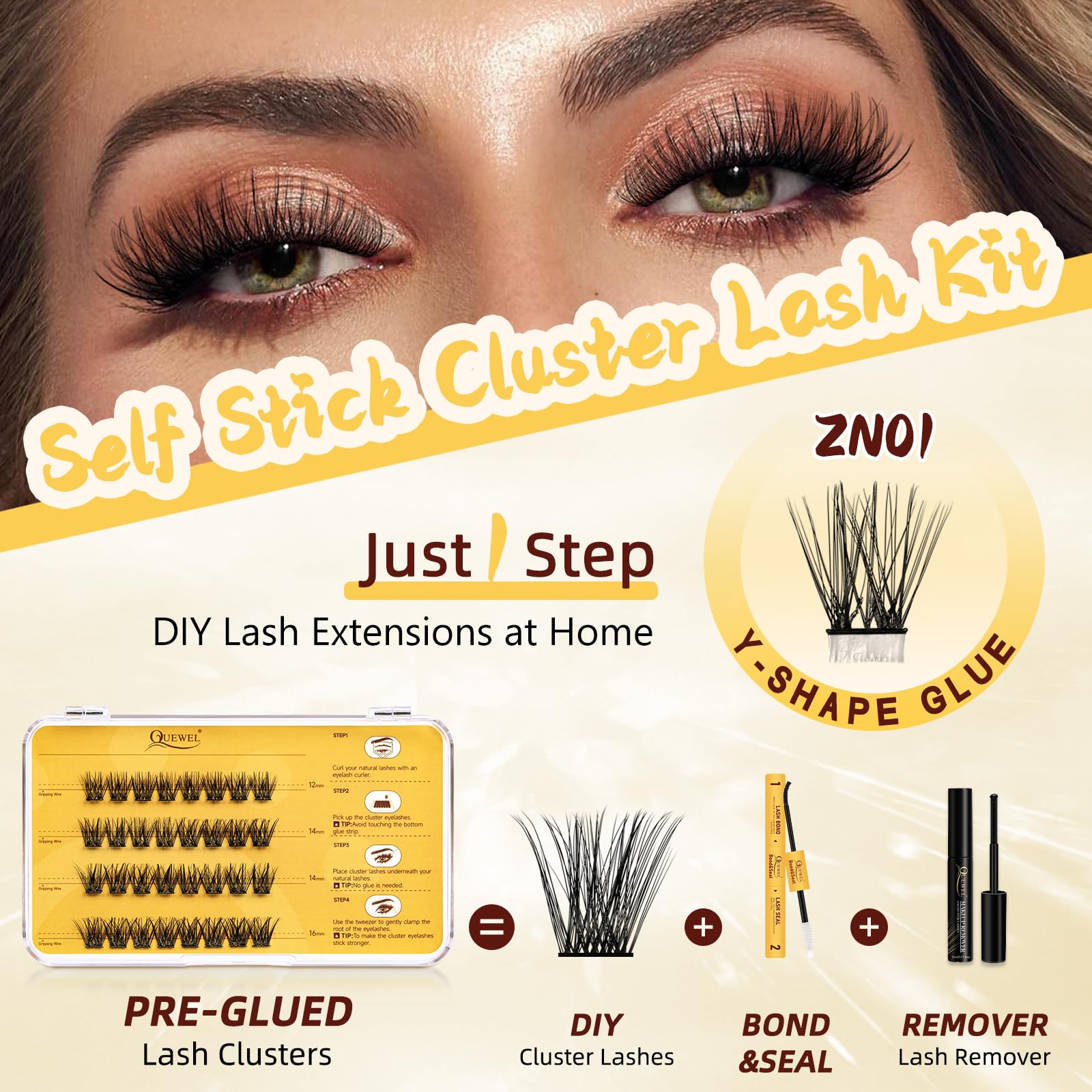 QUEWEL Zn-01 no-glue lashes enable simple removal with no remover.
