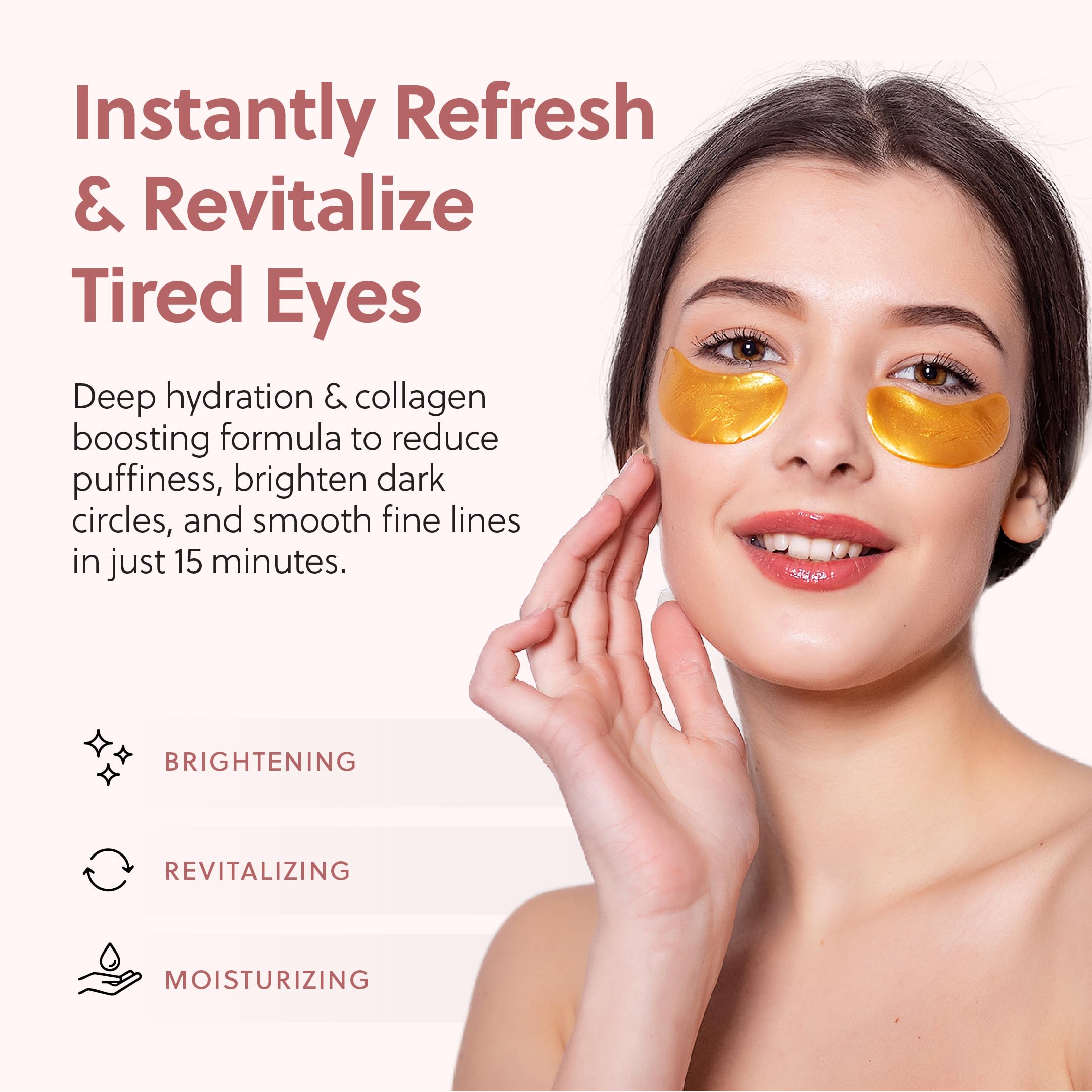 Aplicación de parches oculares QUIA Beauty para desinflamar y suavizar líneas.