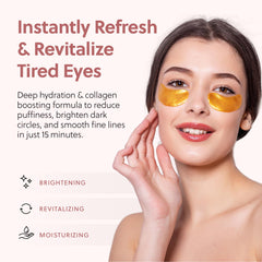 Aplicación de parches oculares QUIA Beauty para desinflamar y suavizar líneas.
