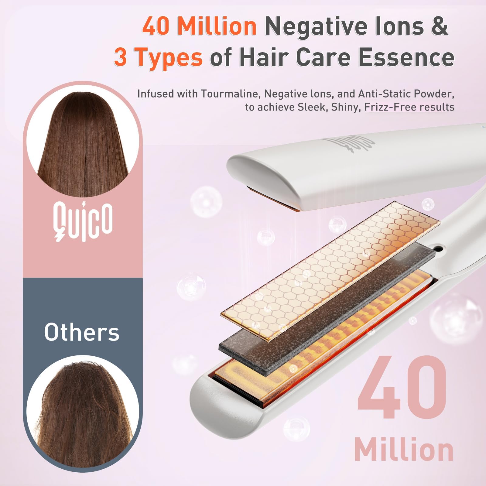 QUICO flat iron auto shut-off for safe, worry-free sessions.