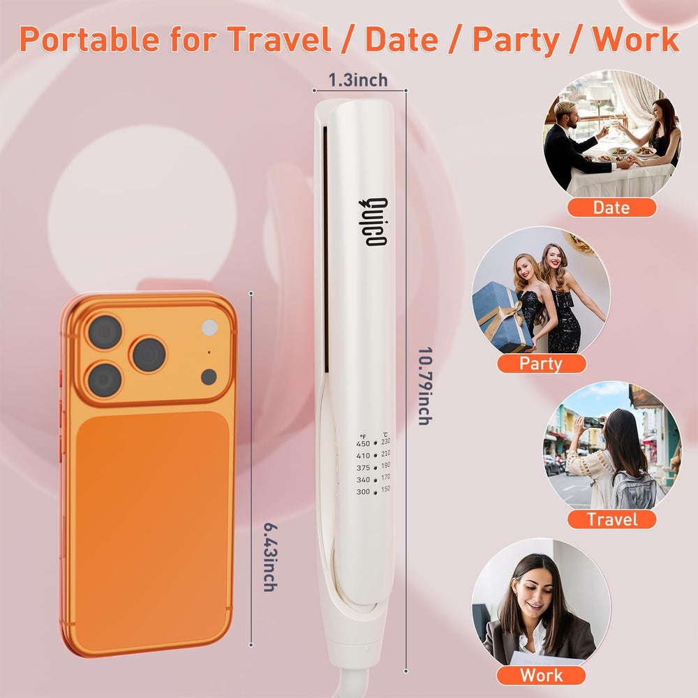 QUICO dual-voltage travel flat iron ideal for worldwide styling.